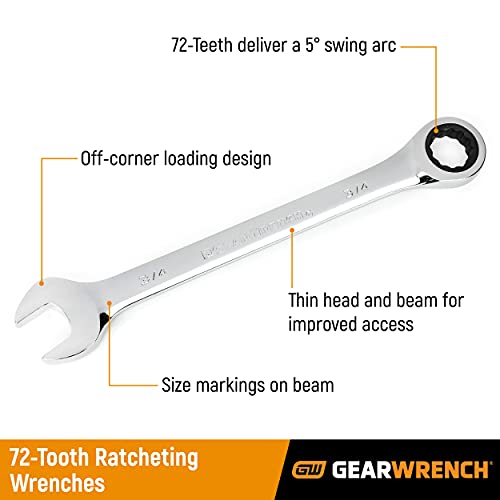 GEARWRENCH 34 Pc. Standard & Stubby Ratcheting Wrench Set for Mechanics - Automotive Repair & Maintenance - Compact Desi