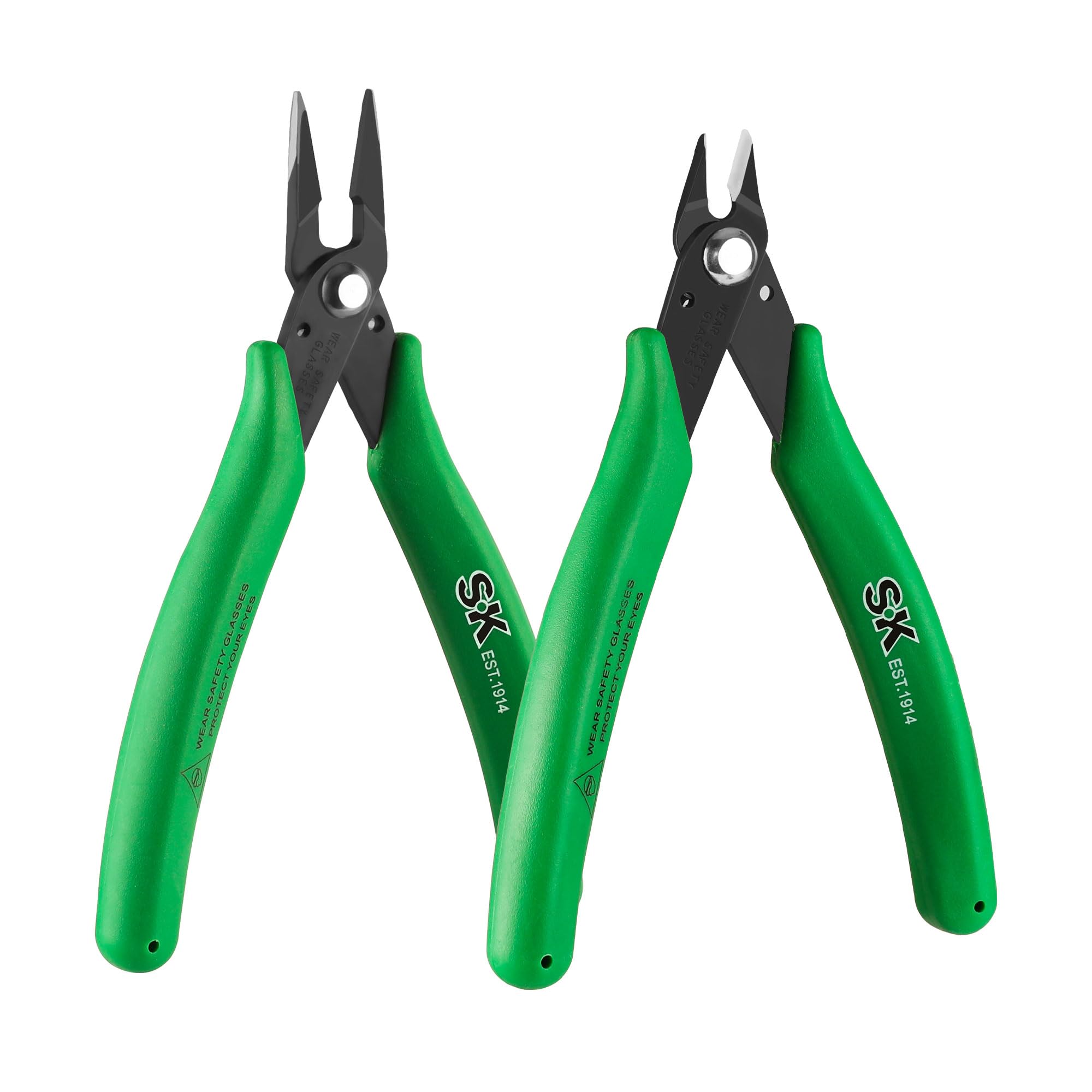 SK 2-Piece Shear-Cutter Pliers Set for DIY Projects, 5-Inch Mini Flush Cutter & 5.5-Inch Mini Needle Nose Pliers, Ergono