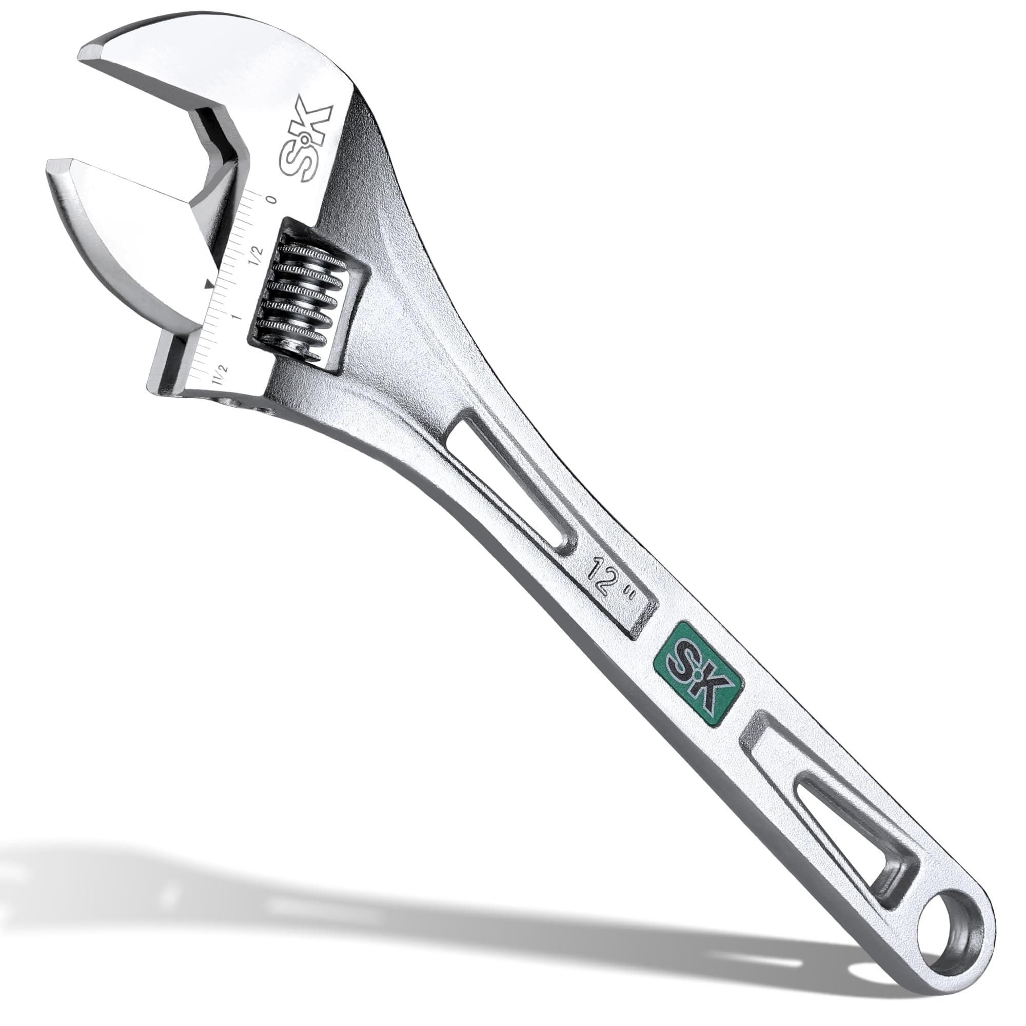 SK 12-Inch Adjustable Wrench for Mechanics: Cr-V Steel, 1-1/2" Jaw Capacity, SAE&Metric Scales, Versatile Tool for Autom