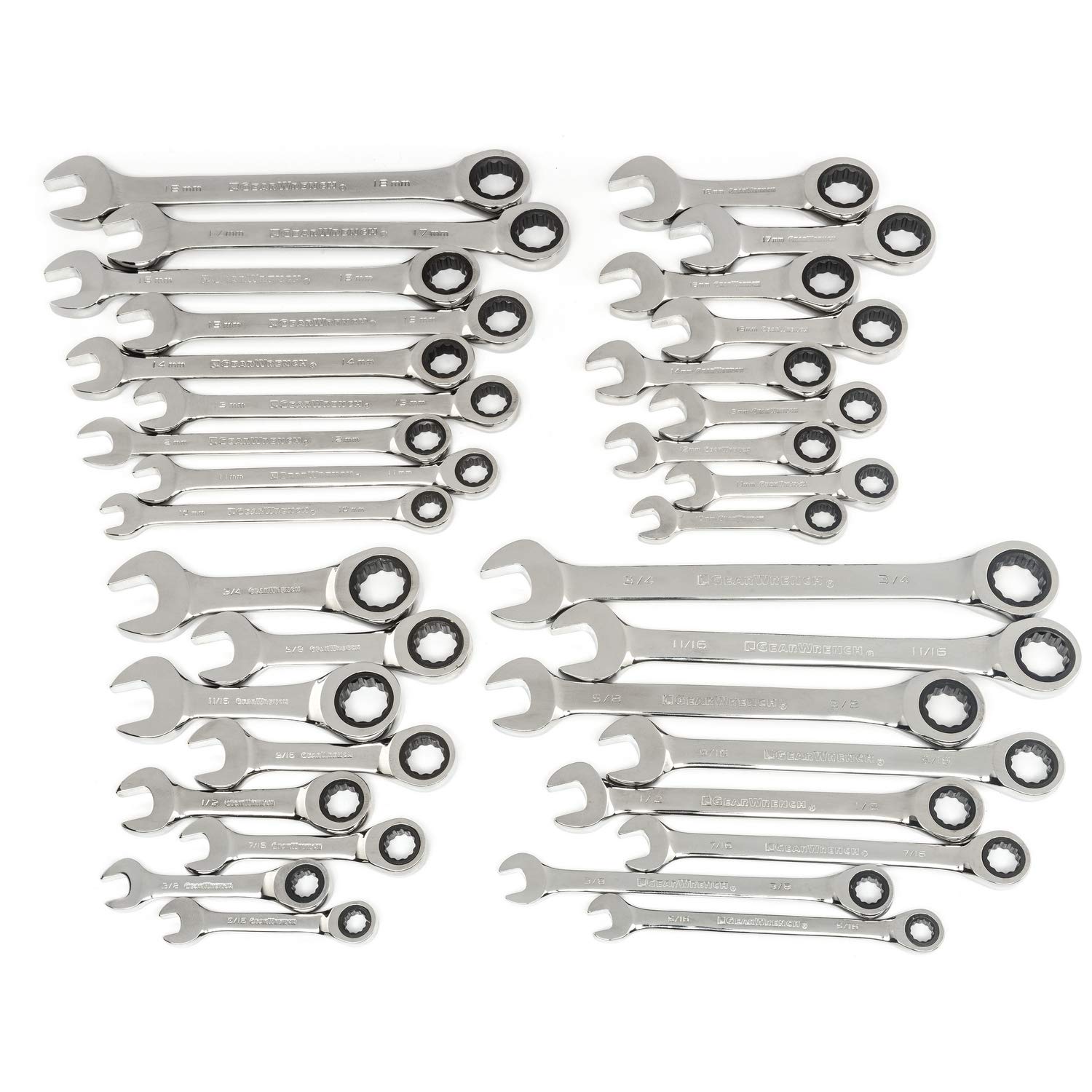GEARWRENCH 34 Pc. Standard & Stubby Ratcheting Wrench Set for Mechanics - Automotive Repair & Maintenance - Compact Desi