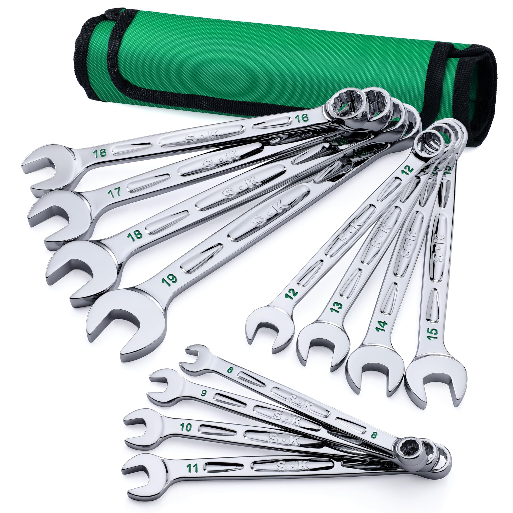 SK Combination Wrench Set, Metric 8 to 19mm, Premium CR-V Construction, Professional Mechanics, Workshop, 12-Piece, Supe